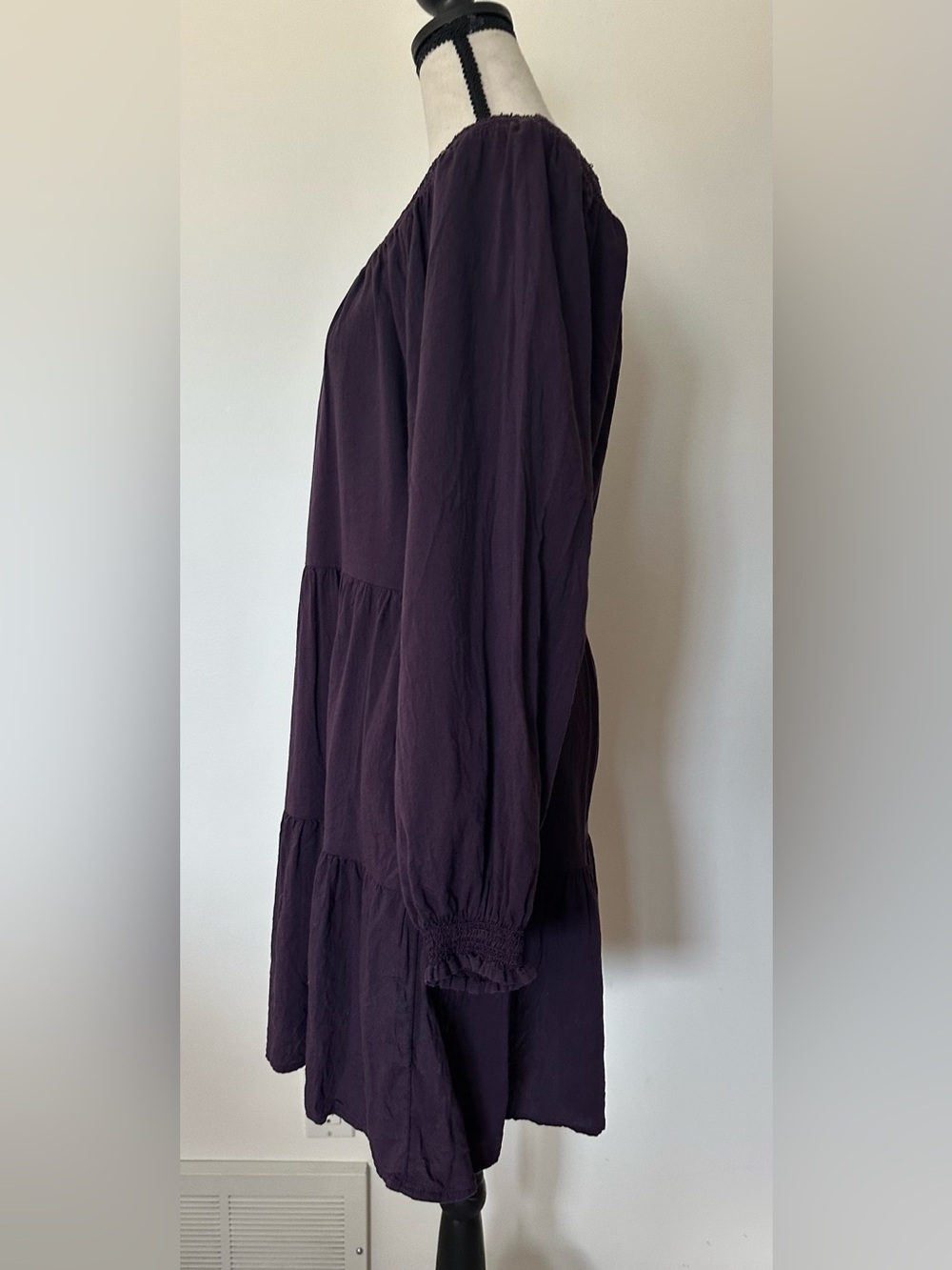 Cottagecore Old Navy Deep Plum Boho Tiered Peasant Dress Balloon Long Sleeve M - Picture 5 of 10